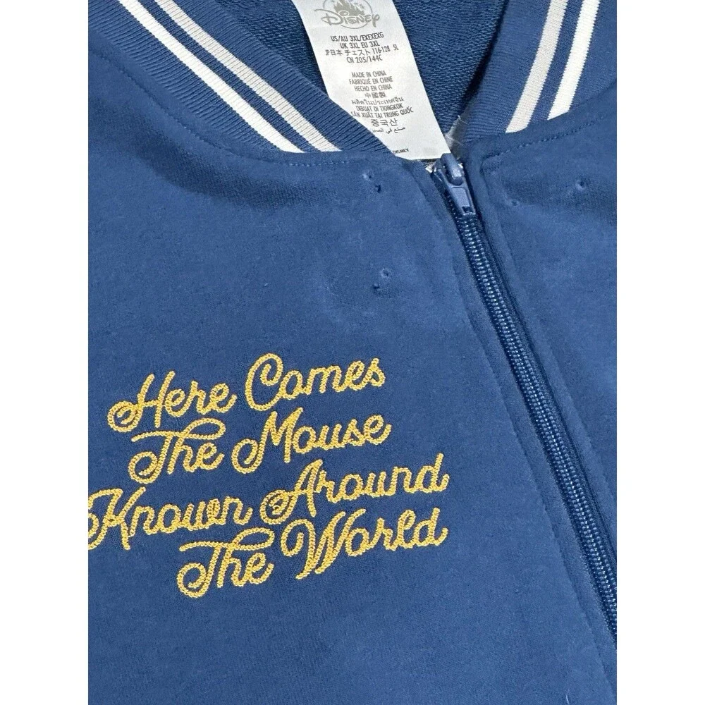 Mickey Mouse Disney Varsity Letterman Authentic Jacket Unisex Navy Gray Size 3XL